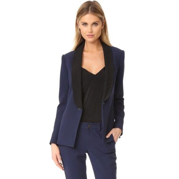 New LAVEER Womens Size 0 Navy Blue Black Tux Blazer Shawl Collar Single Button - Picture 12 of 12